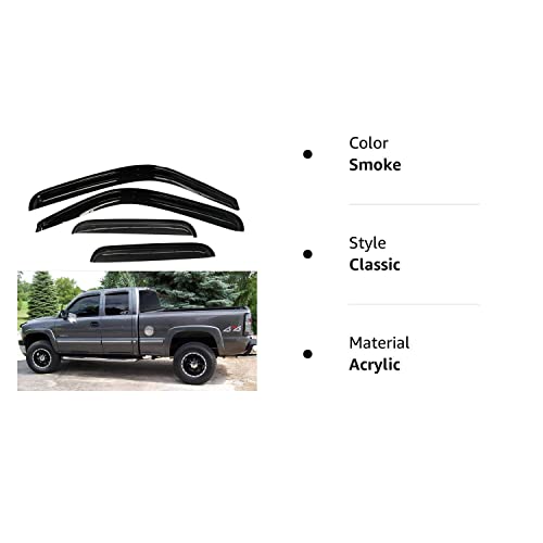 Vioji 4Pcs Front + Rear Smoke Sun Rain Guard Vent Shade Window Visors Compatible With 99-06 Chevy Silverado Gmc Sierra 07 Classic Body Extended Cab #TOP6