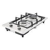 Gaskochfeld 2 Flammig mit 3KW & 1.75KW Brennern für LPG/Erdgas,51x31cm Outdoor Gasherd aus Edelstahl,Tragbarer Gas-Kochfeld mit Druckminderer & 1.5m Schlauch,Gaskocher für innen und außen (Silber)