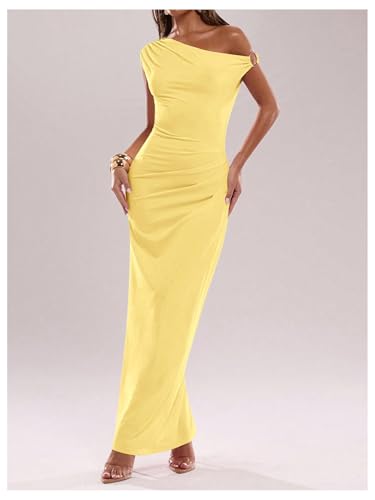 Image of Verdusa Women's Off The Shoulder Dresses Asymmetrical Ruched Sleeveless Maxi Dress