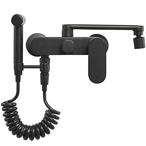 Robinet de cuisine mural noir avec pistolet pour évier double trou - 2