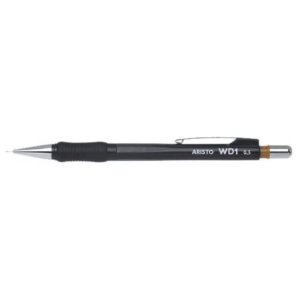 Aristo AR85105 Druckbleistift WD1 0,50 mm (Ergonomisch gerillte Griffzone, gefederte Minenführung, Härtegrad Mine HB, integrierter Radiergummi) schwarz, 10 Stück