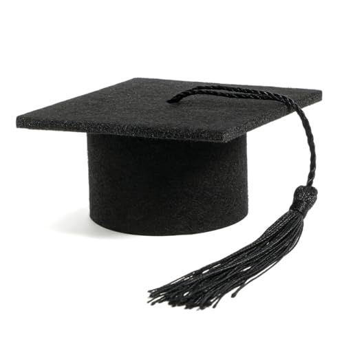 Holibanna Mini Doctorial Hat with Tassels Black Wine Bottle Toppers for Parties Table Decorations and Holiday Decor Fun Graduation Wine Decoration