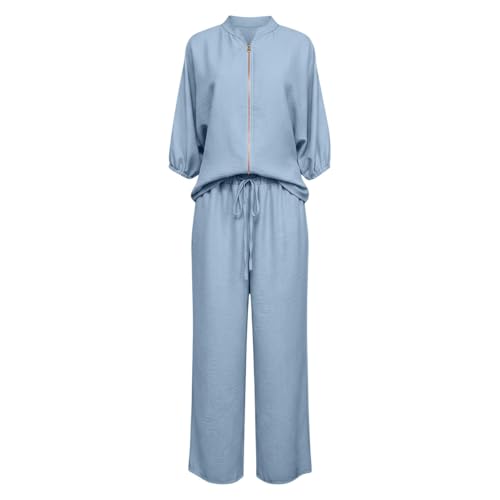 Ensemble coton et lin fluide avec pantalon large à poches - 4
