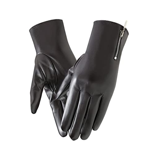 SJYDQ Invierno para Mujer, Pantalla táctil cálida, vellón Fino no hinchado, Cuero PU, Impermeable, Moda, Cremallera, Guantes de conducción para Ciclismo (Color : Black, Size : L Code) Cover