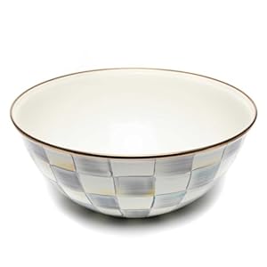 MACKENZIE-CHILDS Sterling Check Enamel Everyday Bowl, Large Serving Bowl for Cereal, Soup, Fruit, or Salad