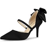 Allegra K Women's Pointed Toe Bow Satin Black Stiletto Heels Pumps - 7 M US