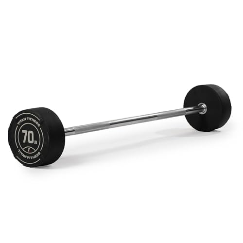 Titan Fitness 70 lb Straight Fixed Barbell, Pre-Loaded Weight Bar