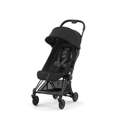 Image of Cybex Coya Compact Stroller, Lightweight One-hand Fold, Travel-Friendly Pram for Newborns, Infants, and Toddlers, Age 0-4 years, Flat Recline Position, One Pull Harness, Hand Luggage Compatible, Stroller (Sepia Black Matt Black Frame)