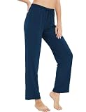 GYS Soft Viscose Pajama Pants for Women, Comfy Lounge Sleep Pants Pj Bottoms Drawstring Sleepwear, Ink Blue, Large