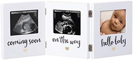Pearhead Triple Sonogram Keepsake Photo Frame, Baby Ultrasound Tabletop Picture Frame, Gender-Neutral Baby Nursery Décor, Pregnancy to Newborn Photo Frame, White