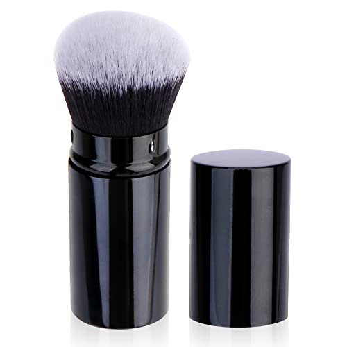 Unimeix Sunscreen Brush For Face Retractable Kabuki Brush Sunscreen Applicator For Kids Blush Brush Foundation Makeup Brushes For Liquid Makeup, Cream，Flawless Powder(Black,Round Top) #TOP2