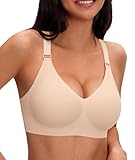 Finduself Jelly Bras for Women Deep V Wireless Seamless Tshirt Bras Push Up Plunge Supportive No Underwire Bralettes Bras Nude