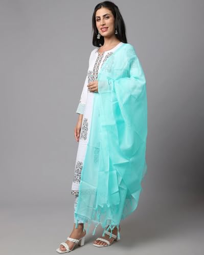 Image of Tee Projekt Women's Cotton Blend Sweetheart Neck Straight Kurta Pant with Dupatta Set
