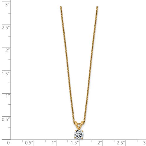 Pingente solitário de moissanita redonda de ouro amarelo 14k de 5,0 mm em corrente de 0,5 quilates