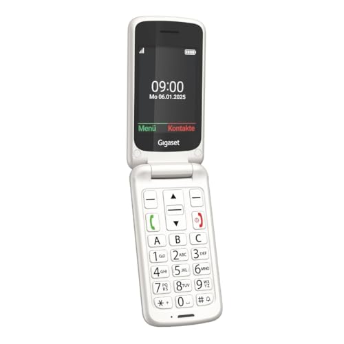 Gigaset GL595 Flip-Mobiltelefon – einfache Bedienung für Senioren, große Tasten & SOS-Notruftaste – Staub- & spritzwassergeschützt IP44 Schutzklasse–ohne Vertrag–2,8 Zoll TFT-Farbdisplay, Pearl White