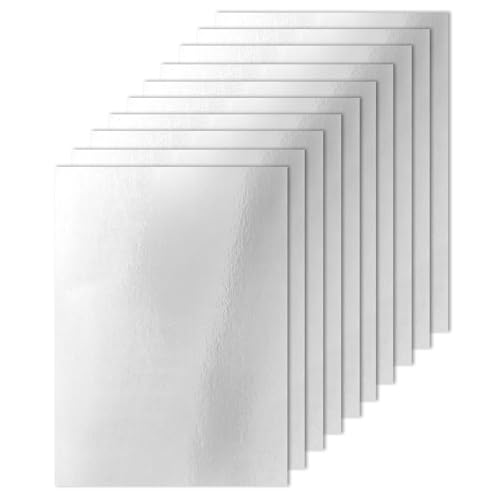 Image of Lakeer A4 Silver Foil Cardstock Paper, 250 GSM Thick Reflective Mirror Sheets, Pack of 10, for Card Making, Scrapbooking, Gift Wrapping and DIY Crafts