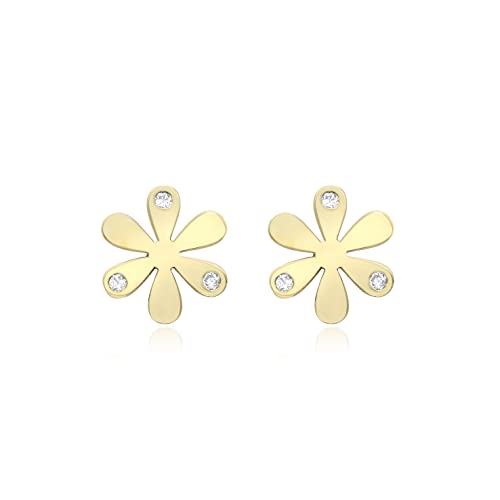 Boucles d'oreilles femme or jaune fleur clous zirconium cubique 9mm