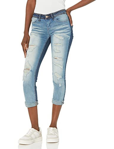 dollhouse Women's Size Plus Denim Cuffed Jeans with Heavy Destruction