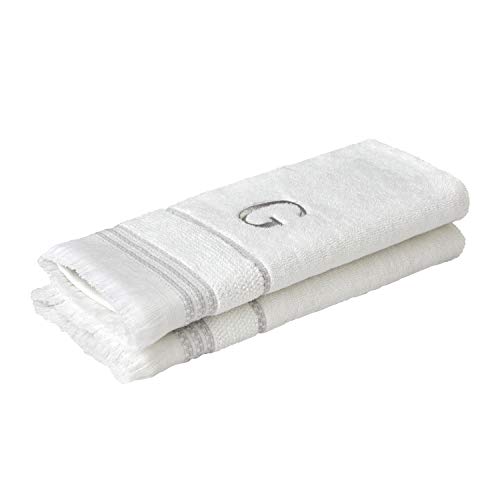 SKL Home Casual Monogram Hand Towel (2-Pack), G, 16x26, White - Image 3