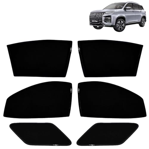 Image of KINGSWAY Car Sun Shade Curtains Only Compatible with Morris Garages (MG) Hector (2026 Onwards) | Z-Black Fix-Type (Non-Magnetic) | UV & Heat Protection | Pack of 6 Pcs