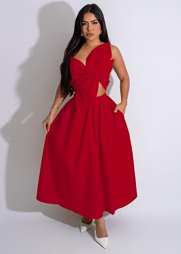 Midi Dresses for Women Casual Summer Sundresses Vacation Outfits Spaghetti Strap Smocked Women Maxi Dress with Pockets3