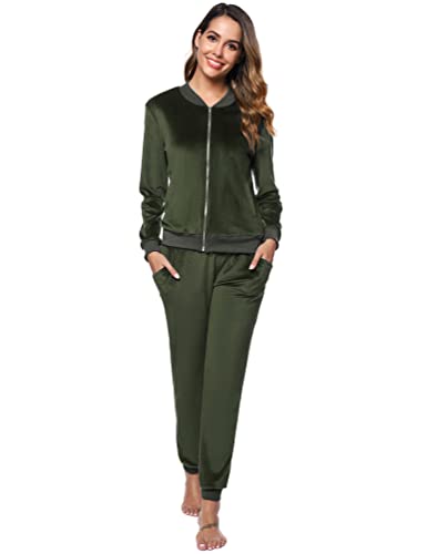 Women's Velour Tracksuit Set 2 Piece Loungewear Joggers Set Ladies Velour Sportwear Set Long Sleeve Tracksuit Loungewear Set