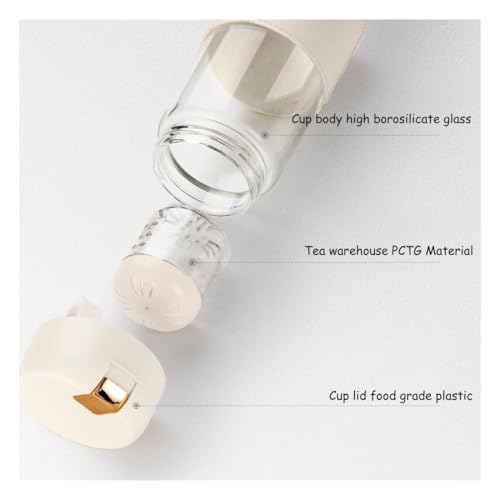 Image of Wosta Leakproof Glass Water Bottle with Stainless Steel Infuser Glass Tea Infuser Bottle with Strainer and Neoprene Sleeve for Loose Leaf Tea, Cold Brew Coffee. (D - BLACK, 420ML)