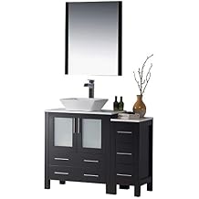 Blossom 42 Inch Bathroom Vanity with Vessel Sink and Side Cabinet - Kiln-Dried Solid Wood Frame - Contemporary Master Suite Centerpiece with Soft Close Drawers & Mirror - High-End Espresso Finish
