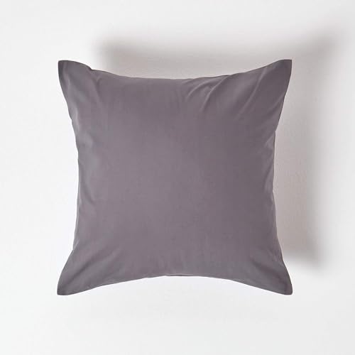 Image of HOMESCAPES Dark Grey Pure Egyptian Cotton Euro Size Pillowcase 40 x 40 cm 200 TC 400 Thread Count Percale Equivalent Pillow Case with Zip Pack of 2