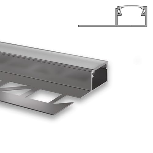 INNOVATE Profilé en aluminium 2M pour bande LED Carrelage Diffuseur Lumières LED chambre cuisine couloir (Opale, Bord)