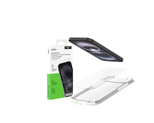 Belkin iPhone16 /15 /14 Pro�Ή� UltraGlass 2 Lite ���˖h�~ �ی�t�B���� �K���X�t�B���� 0.29mm �w��E��U�h�~ �R�ۉ��H ���ǎ��t���K�C�h�t�� OVA273qc