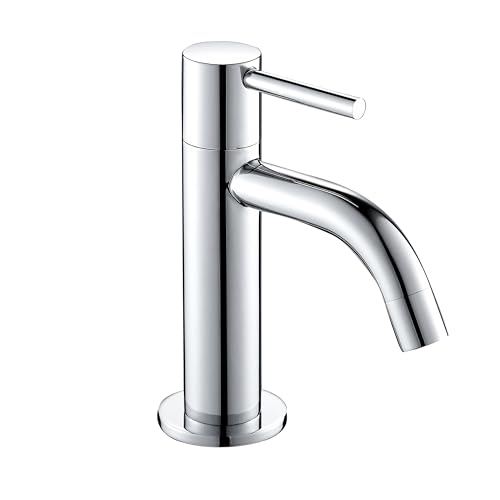 Florenta Kaltwasserhahn Gäste WC für kleine Waschbecken, Kaltwasserarmatur Waschtischarmatur aus Messing mit 50cm Anschluss für Waschbecken Waschtisch Badezimmer Chrom