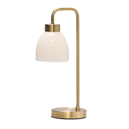 Image of Lighting Supermarket Arch Antique Brass Vintage Industrial Table Lamp with St Tropez Glass Shade