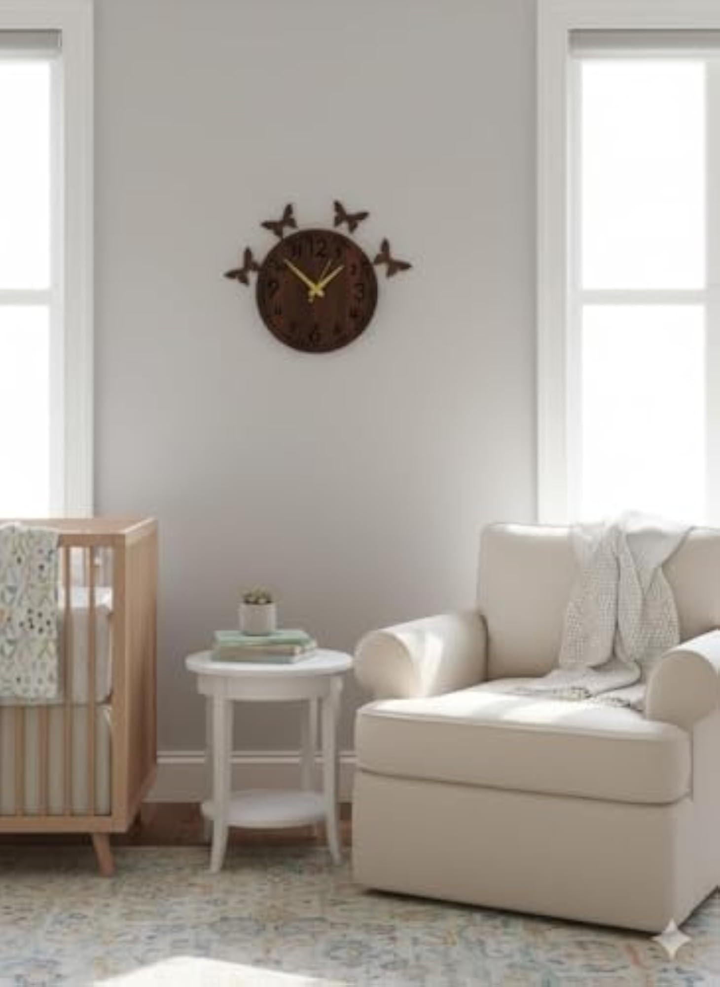 Analog Wooden Wall Clock with Butterfly Design