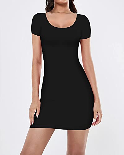 Women's Summer Bodycon Dress Short Sleeve Scoop Neck Sexy Casual Stretchy T Shirt Mini Dresses3
