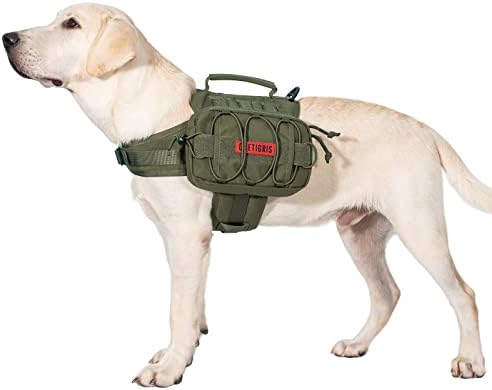 OneTigris Dog Backpack Mammoth for Medium & Large Dogs, Nylon Backpack for Dogs Tactical Pet Backpack with Side Pockets for Hiking Walking Training Running (Green, Small)