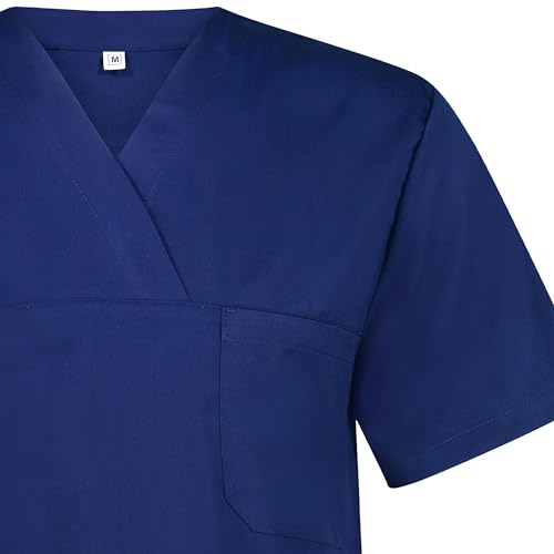 B-well Angel Unisex kasak z krótkim rękawem i dekoltem w serek, dla kobiet i mężczyzn, do pielęgnacji, niebieski, XL