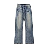 Mens Vacation Outfits 90s Retro Men's Flared Jeans Vintage Campus Distressed Pants Slim Trousers for Y2K Fashion Streetwear Everyday Outfit Blue