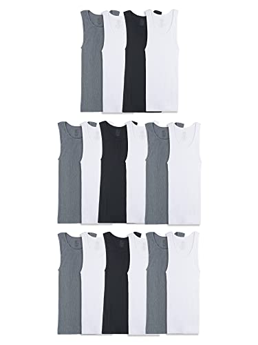 Fruit of the Loom Men's Lightweight Active Cotton Blend Undershirts, Tank - 16 Pack - Black/Grey/White, Medium - image 1
