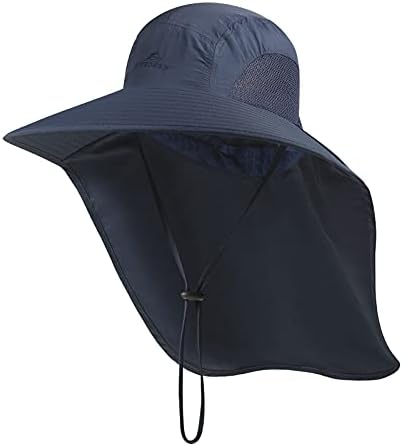 Outdoor Sun Hat for Men with 50+ UPF Protection Safari Cap Wide Brim Fishing Hat with Neck Flap, for Dad Navy Blue