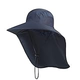 Outdoor Sun Hat for Men with 50+ UPF Protection Safari Cap Wide Brim Fishing Hat with Neck Flap, for Dad Navy Blue