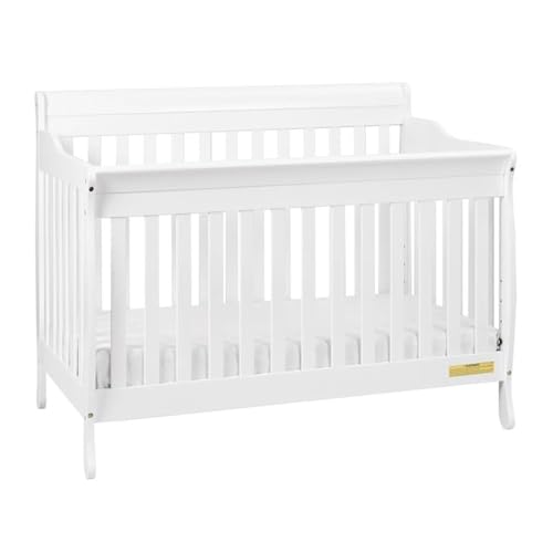 Image of Pemberly Row 4-in-1 Convertible Crib, 55 inch W x 34 inch D x 42 inch H, Solid New Zealand Pine Wood, White Finish, Includes Toddler Guardrail, Adjustable Mattress Support, Eco-Friendly Baby and Kids Room
