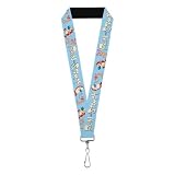 Buckle-Down Ren and Stimpy Lanyard, Ren and Stimpy Title Logo and Poses Baby Blue, Elastic