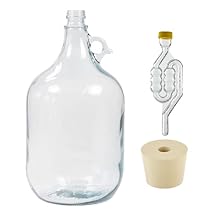 North Mountain Supply 5 لتر 1.32 جالون إبريق زجاجي إيطالي بمقبض وسدادة مطاطية و 6 Bubble Airlock