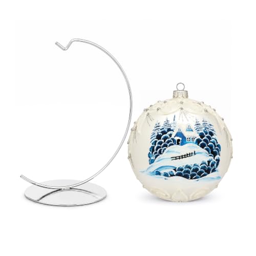 Hand Blown Glass Christmas Ornaments Ball, Frozen Winter 8 in + Stand