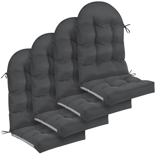 Image of Geelin 4 Pcs Outdoor Patio Chair Cushion Thick High Back Adirondack Chair Cushion Tufted Weather & Fade Resistant Anti-Slip Outside Rocking Chairs Pads with Ties 44 x 19 x 4 Inch (Dark Gray)