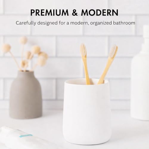 Yew-Design-Matte-White-Bathroom-Toothbrush-Holder-Cup-Round