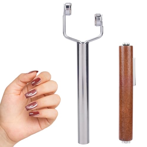 Nail Magnet Tool Set, 3 in 1 Cat Eye Magnet Y-Shaped Double Head Multifunctional Gel Polish Nail Design Pen with Extra Cylindrical Magnetic Cateye Accessories for DIY Art Studio Salon Use (Silver)