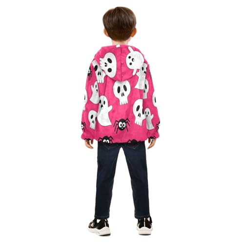 Skulls Ghosts and Spiders Pattern Toddler Fleece Jacket Girl Boys Hooded Fleece Jacket Coat Warm Outwear Zip-up 3-10T4