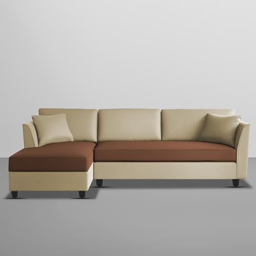 Image of BRAXTON Ruben LHS 4 Seater L Shape Sofa Set for Living Room (Cream Brown Fabric) Premium Fabric Sofa